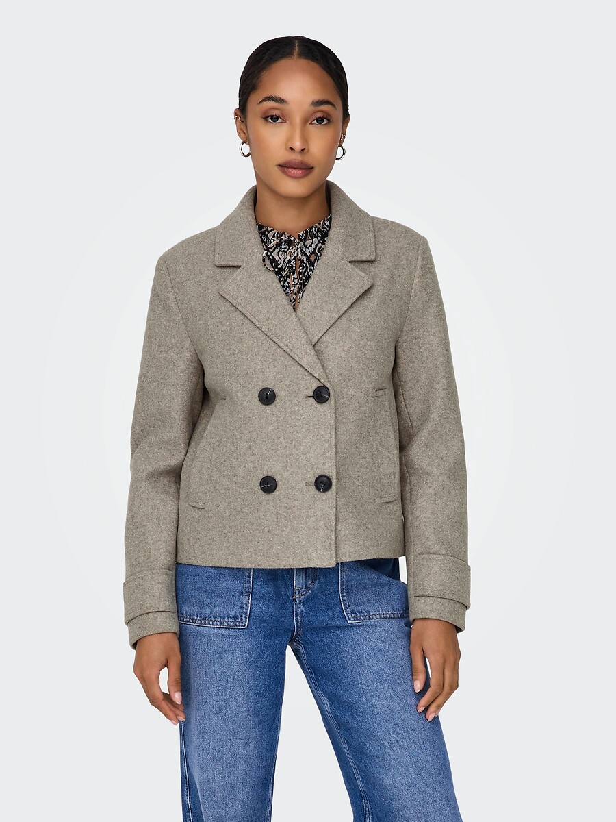 Manteau court col tailleur, boutonné, ONLY