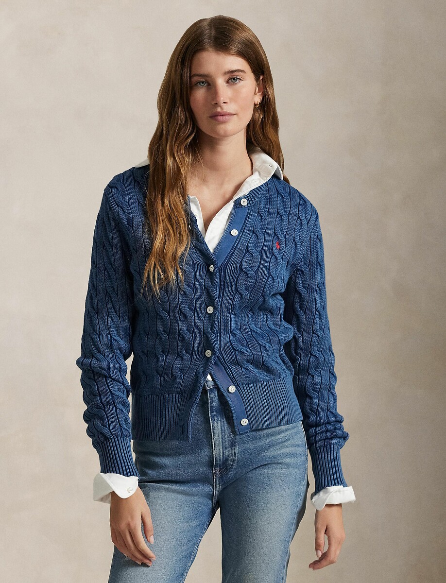 Кардиган с круглым вырезом из витого трикотажа индиго Polo Ralph Lauren ...