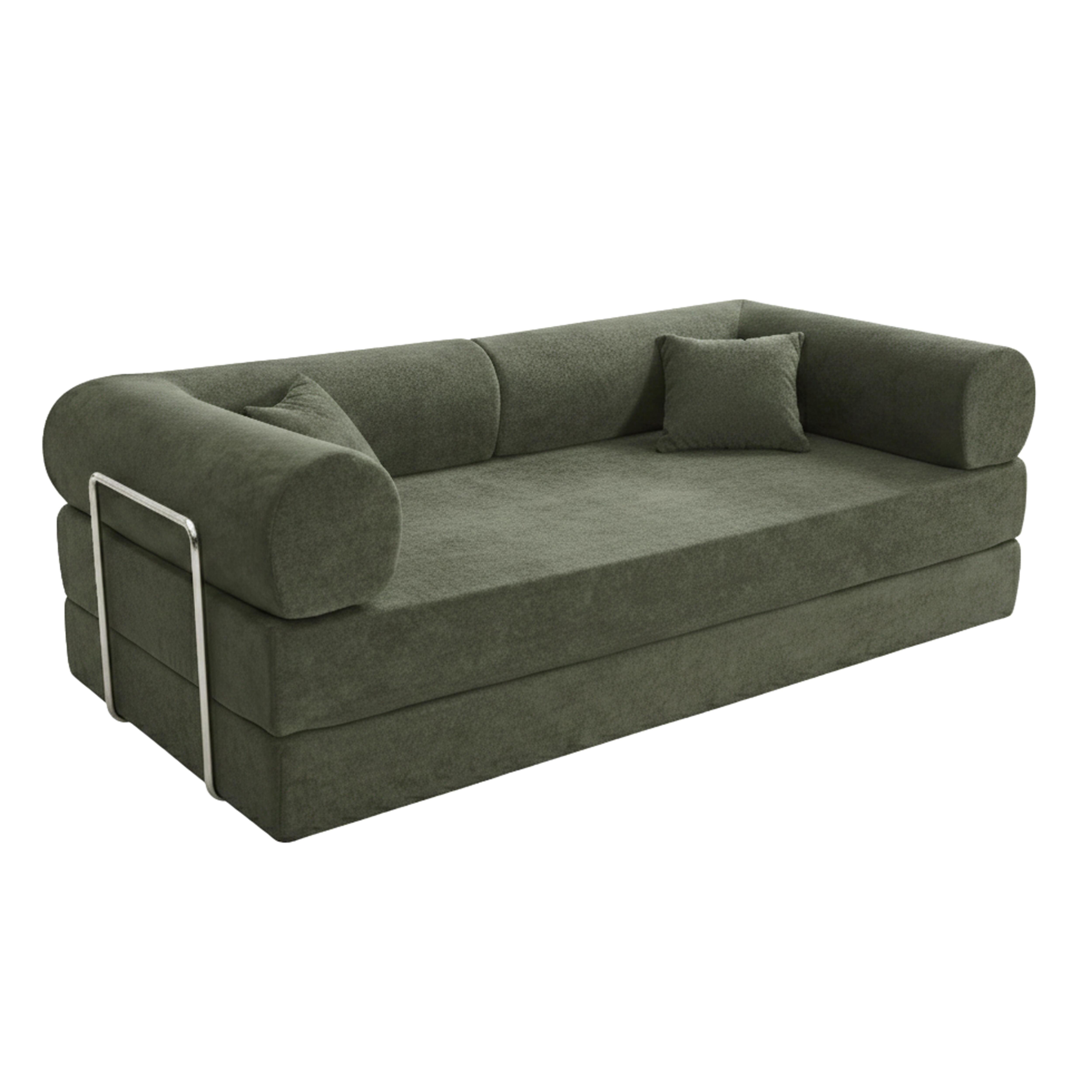 Canapé convertible 2 places en tissu et structure chrome avec coussins modulables, WENDY, OVIALA