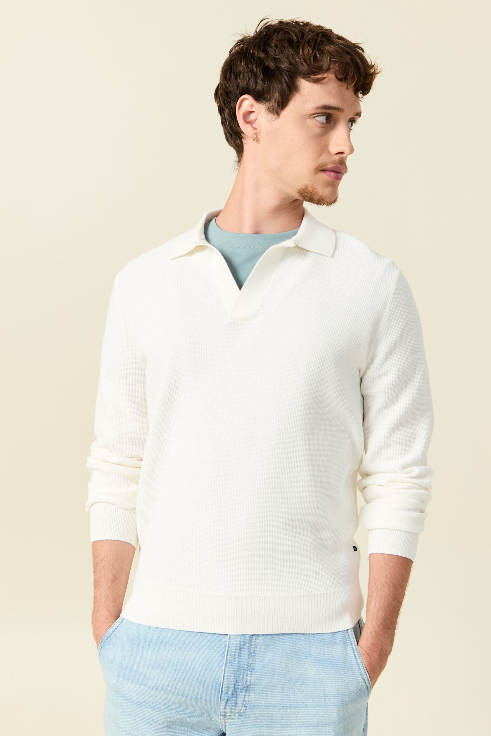 Pull droit col polo manches longues, BONOBO