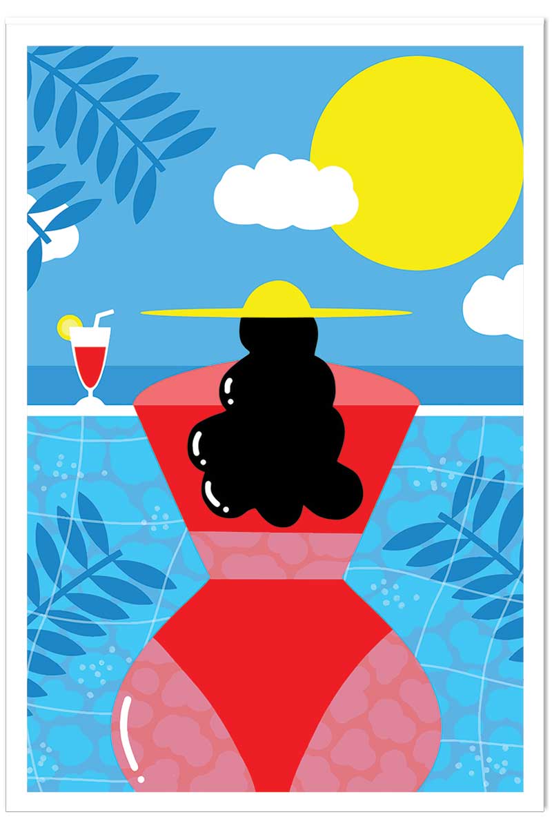 Affiche femme au bord de la piscine, HEXOA