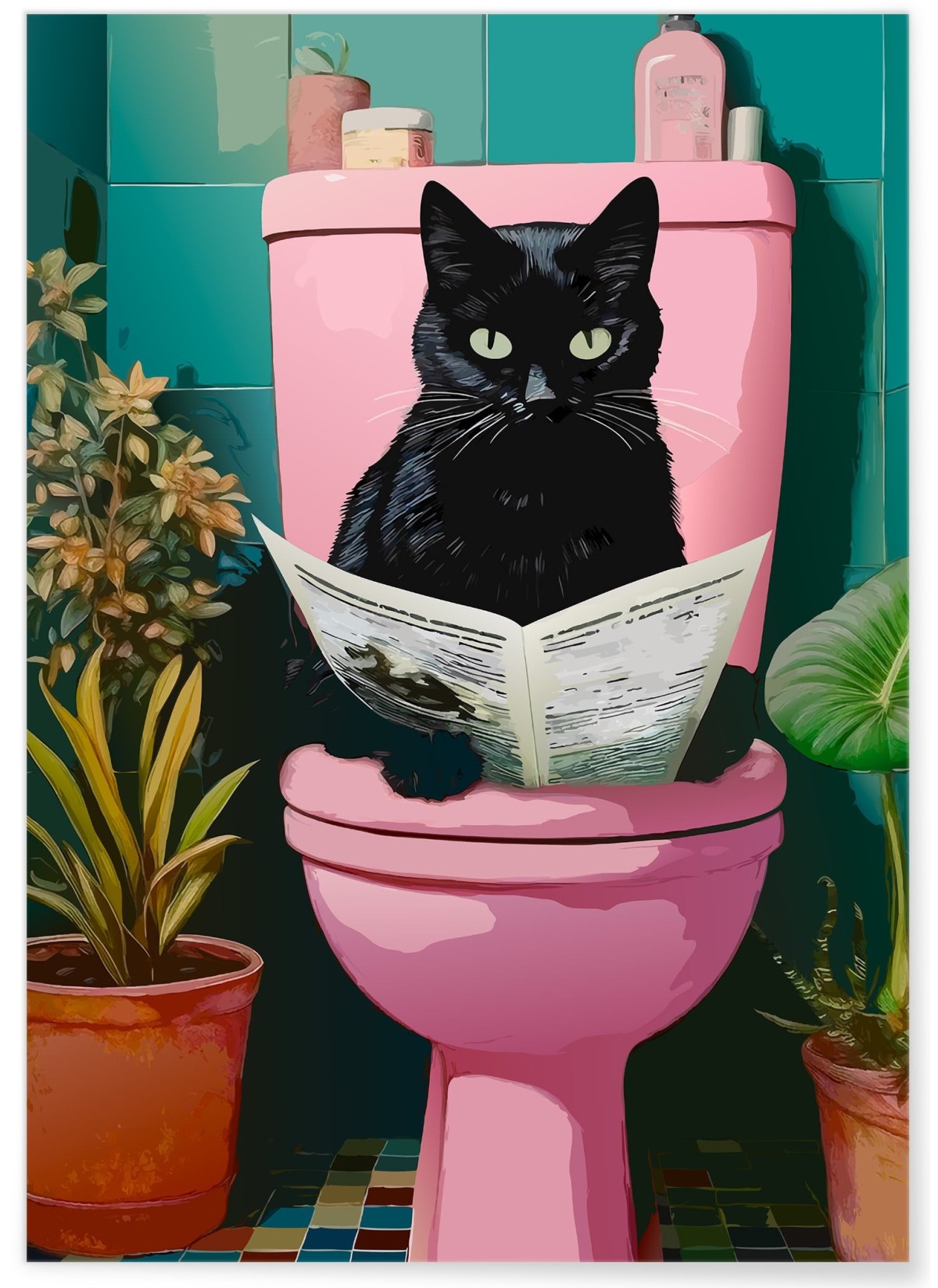 Affiche Chat noir toilettes, L'AFFICHERIE