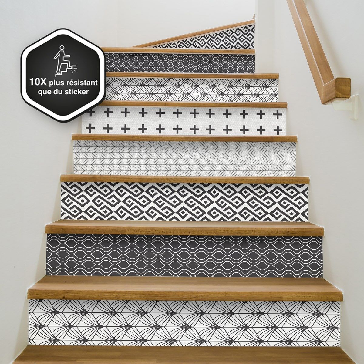 contremarche escalier pvc mix scandi ethni'k 15x100cm - lot de 5