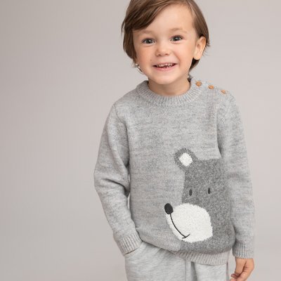 Jacquard Bear Jumper in Fine Knit with Crew Neck LA REDOUTE COLLECTIONS