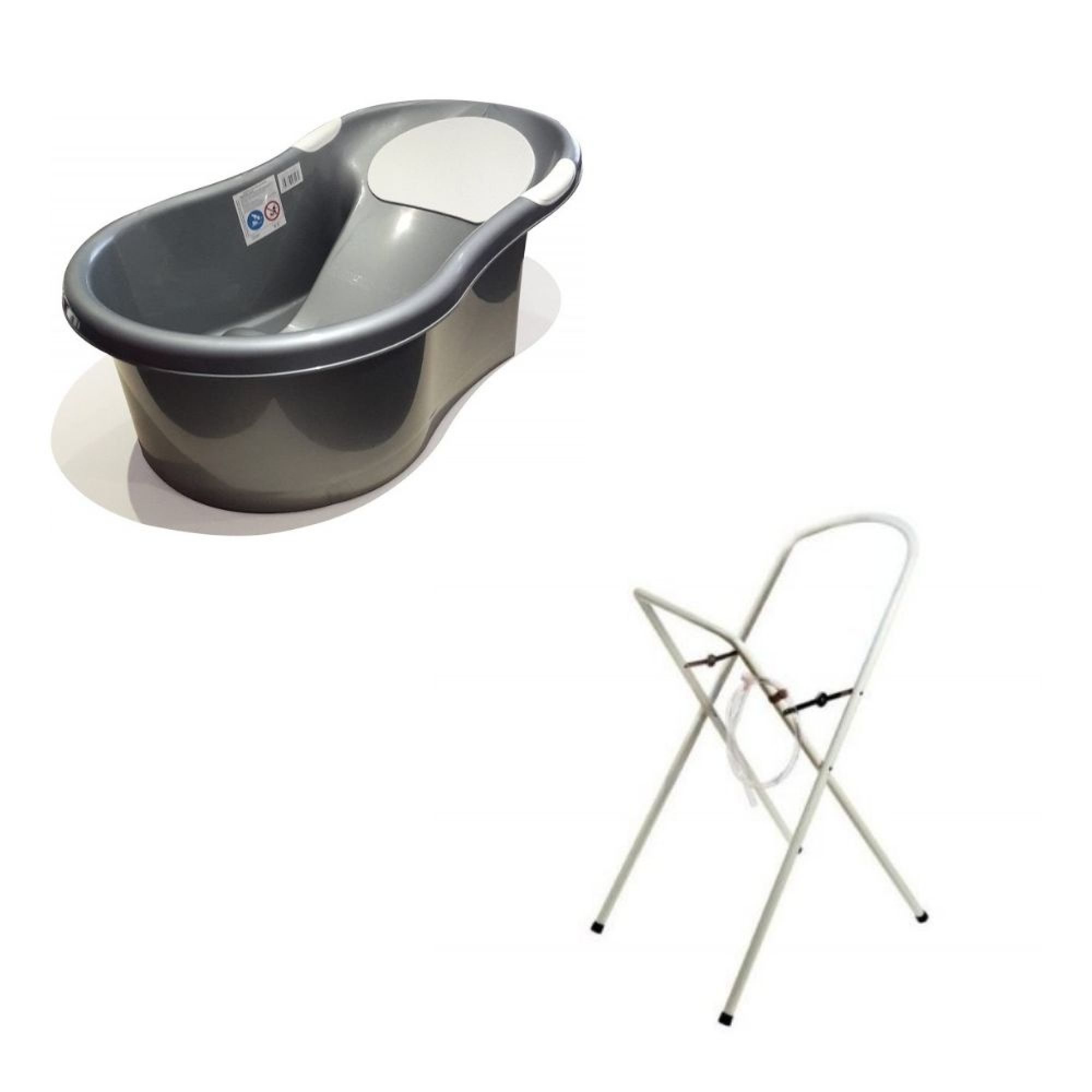 Baignoire 0-6 mois argentée avec transat intégré + support à pied, DBB REMOND