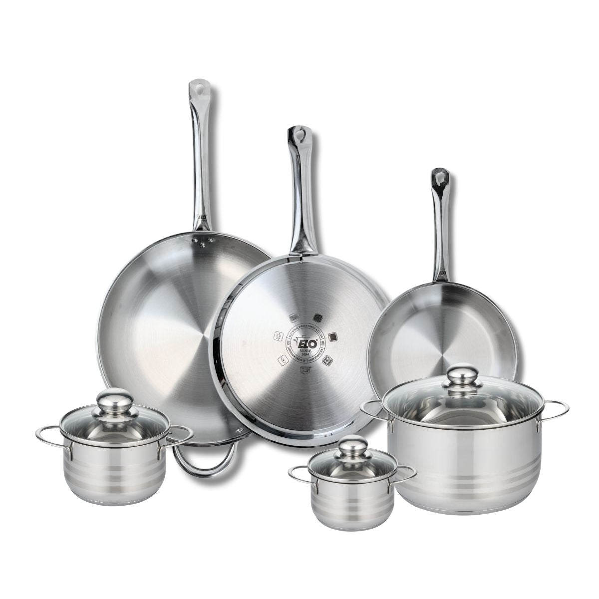 3 poêles 24/28/32cm + 3 faitouts 12/14/20cm PROFI BRILLANT, ELO
