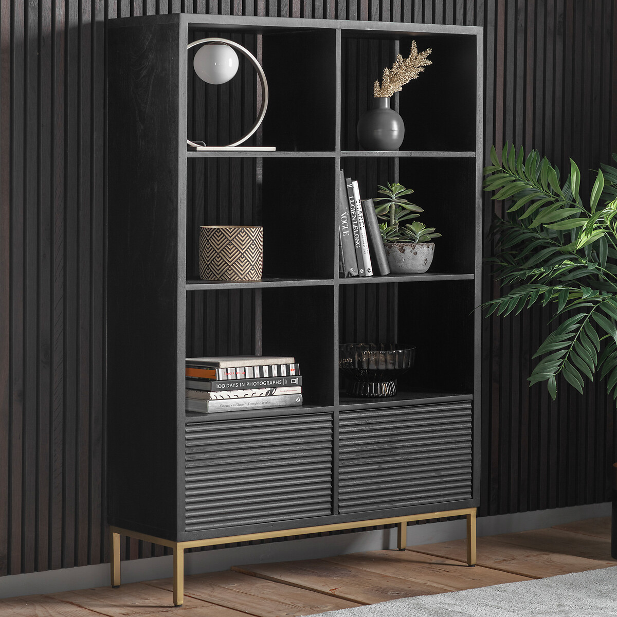 Madurai Rippled Wood 2 Door Open Display Unit, SO'HOME