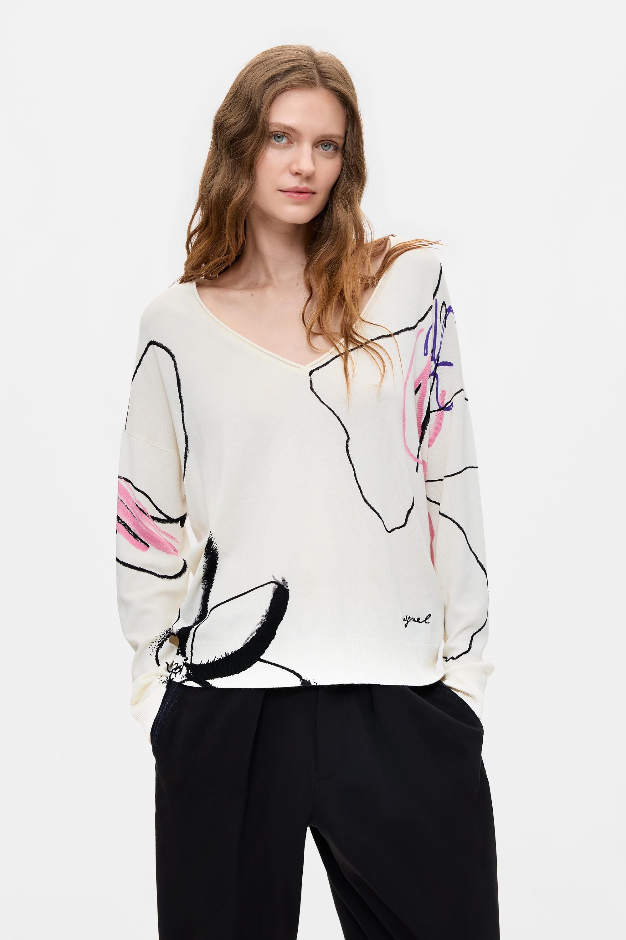 Pull imprimé en maille fine, DESIGUAL