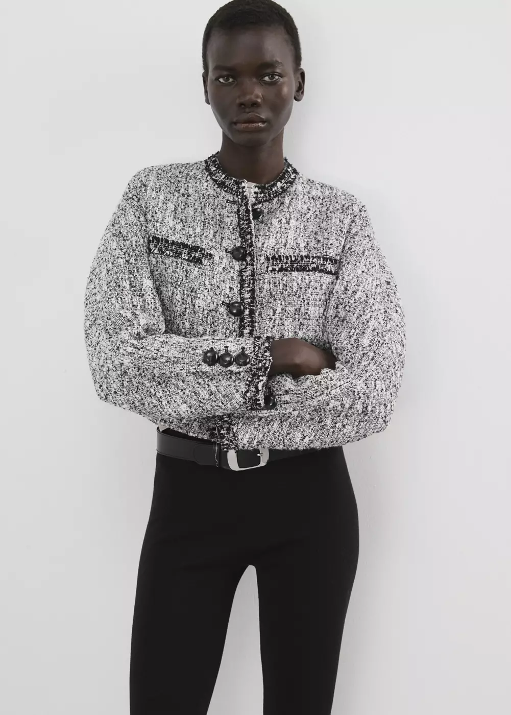 Veste tweed bords effilochés, MANGO
