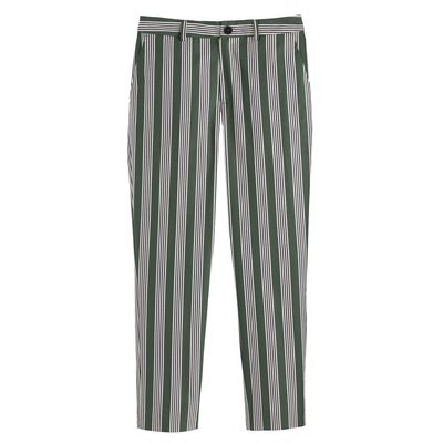 Striped Cotton Gabardine Trousers with High Waist, Length 27.5" CHLOE STORA X LA REDOUTE