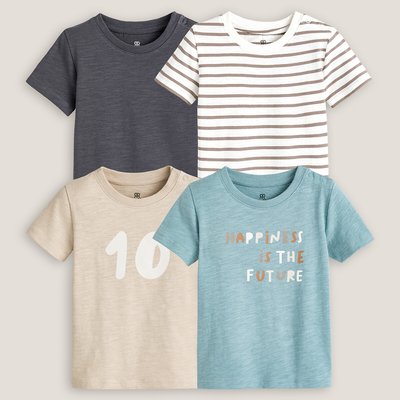 Pack of 4 T-Shirts in Cotton with Crew Neck and Press-Stud Shoulder LA REDOUTE COLLECTIONS