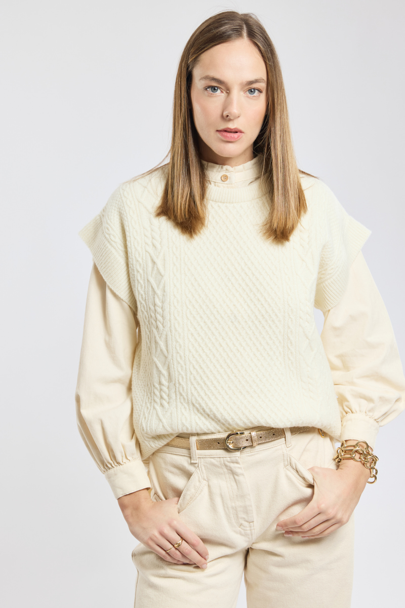 Pull torsades sans manche en laine, ARMOR-LUX