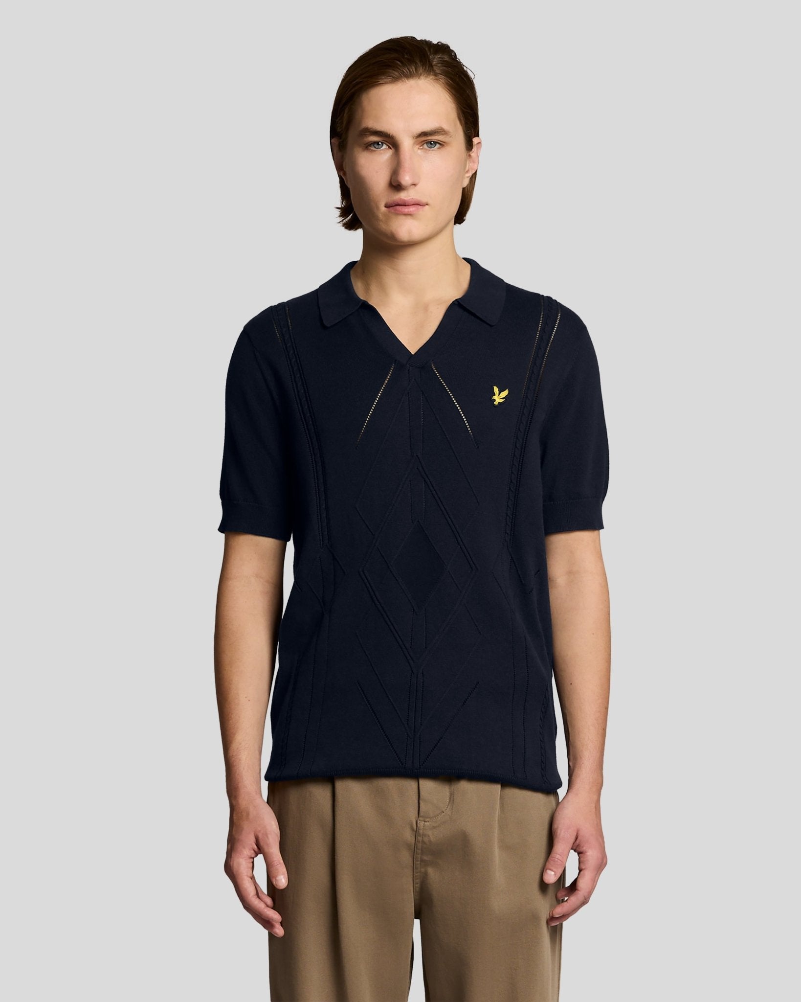 Polo col ouvert à losanges en maille, LYLE & SCOTT
