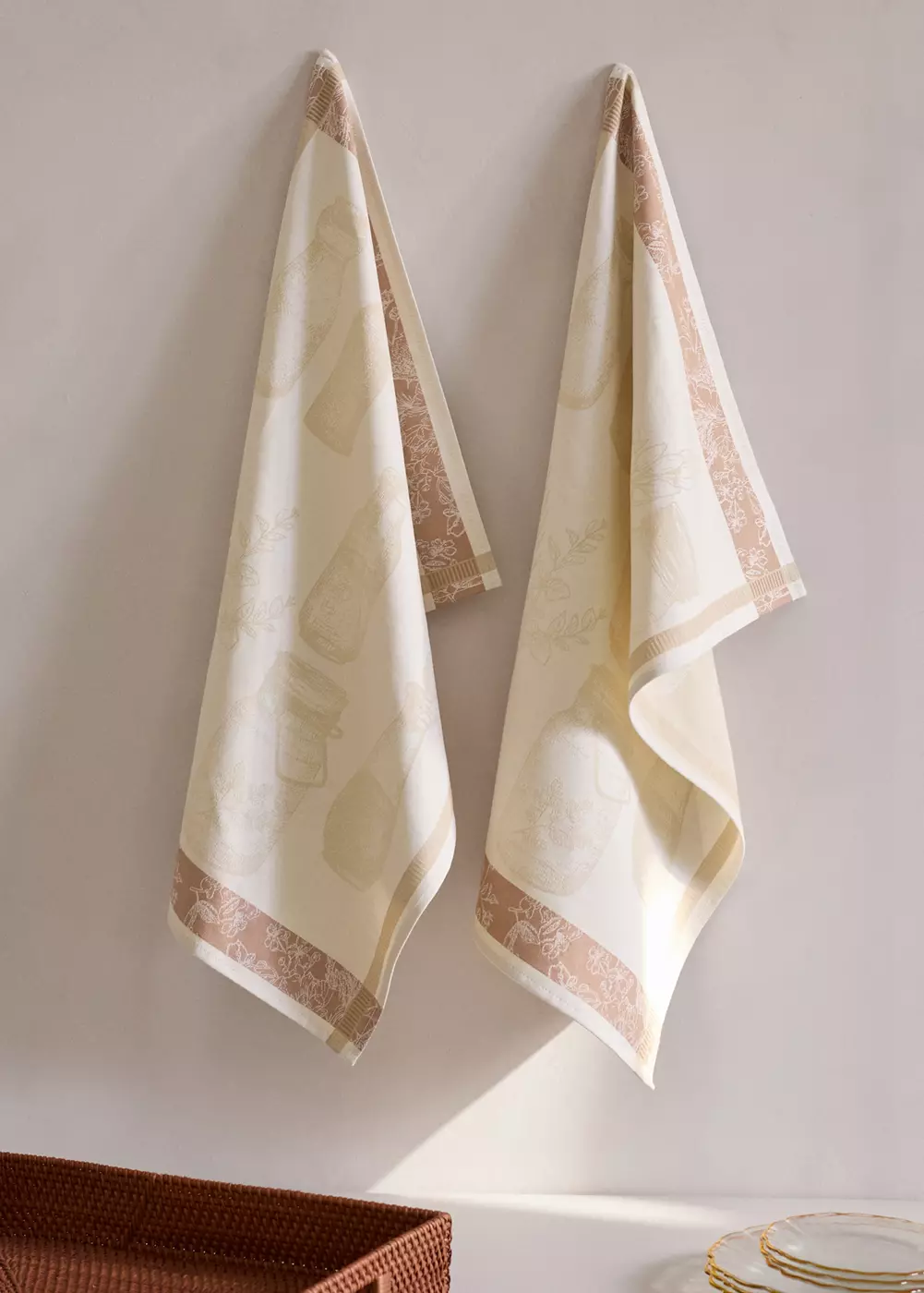 Torchons en coton jacquard à fleurs, MANGO HOME