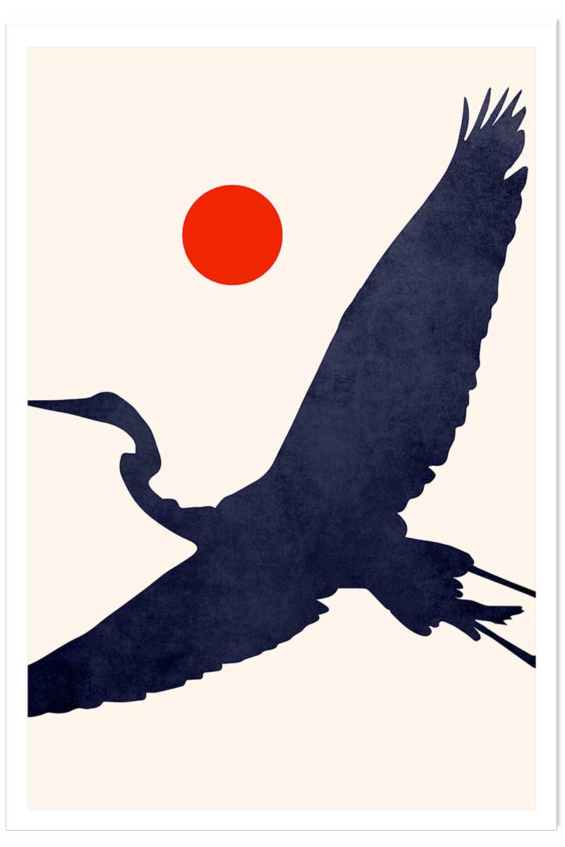 Affiche paysage Grue au soleil levant, HEXOA
