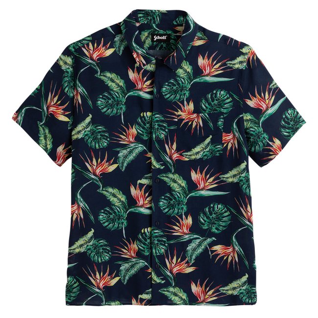 Sh Rivera Shirt with Short Sleeves and Floral Print in Regular Fit - SCHOTT