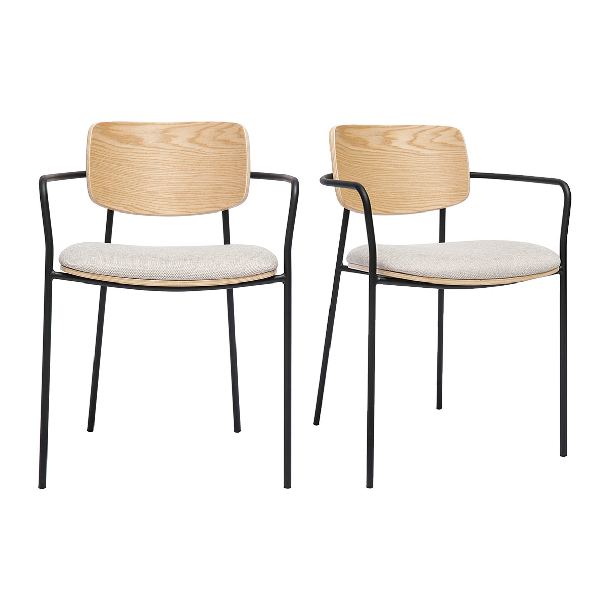 Chaises en bois clair chêne et métal noir (lot de 2) SUSAN, MILIBOO