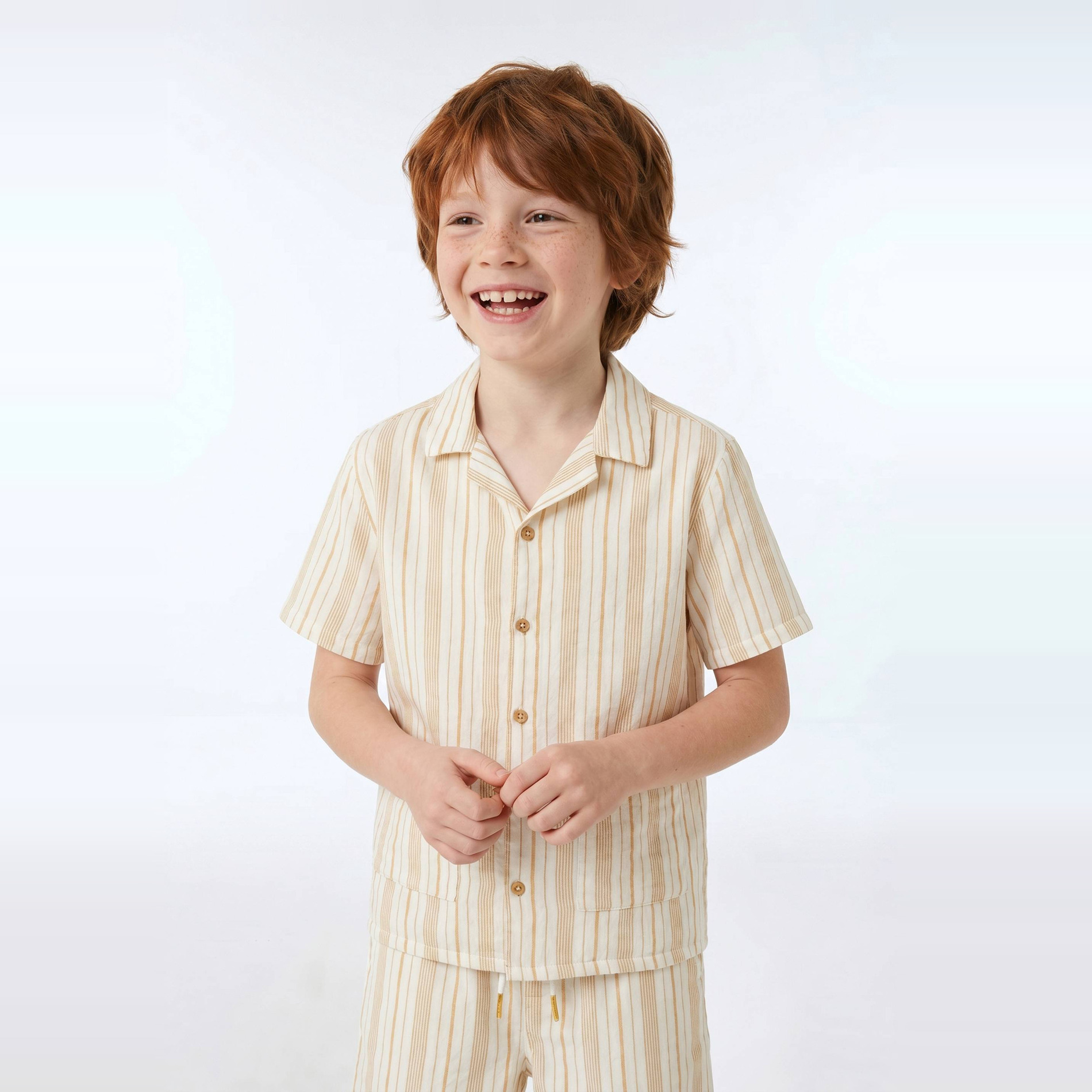 Chemise manches courtes rayée en gaze de coton, MONOPRIX