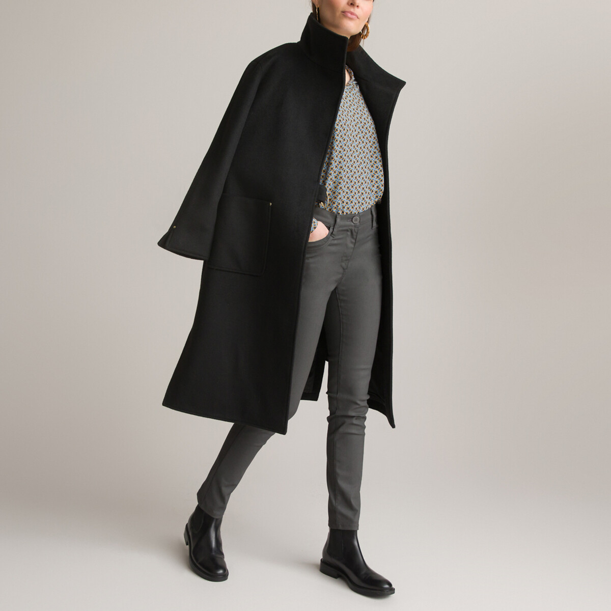 Пальто Длинное асимметричное с завязками 46 (FR) - 52 (RUS) черный LaRedoute, размер 46 (FR) - 52 (RUS) Пальто Длинное асимметричное с завязками 46 (FR) - 52 (RUS) черный - фото 2