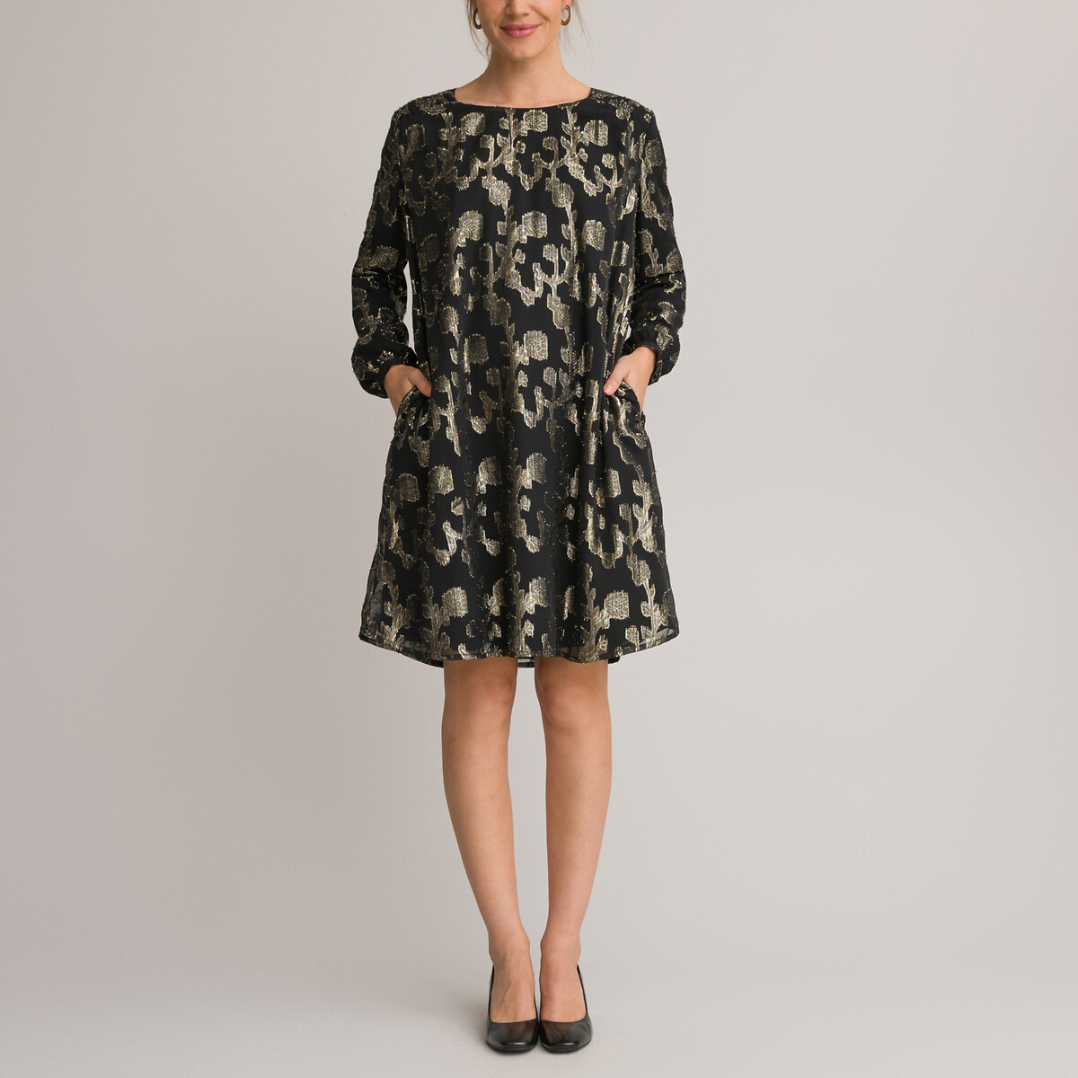 Платье-миди Прямое сцветочный принт 44 черный LaRedoute, размер 44 - фото 2