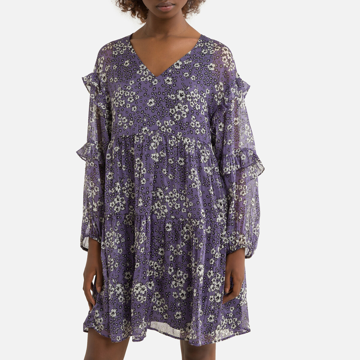 Платье IKKS Прямое короткое с цветочным принтом 48 фиолетовый, размер 48 - фото 1