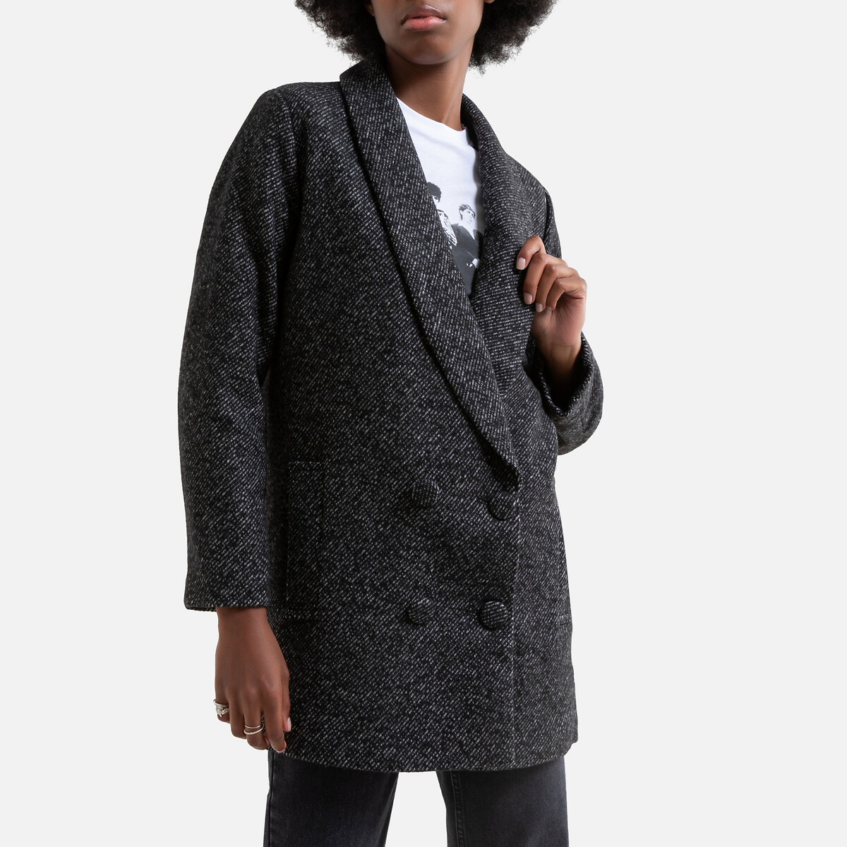 Пальто La Redoute Длинное с застежкой на пуговицы L черный, размер L - фото 1