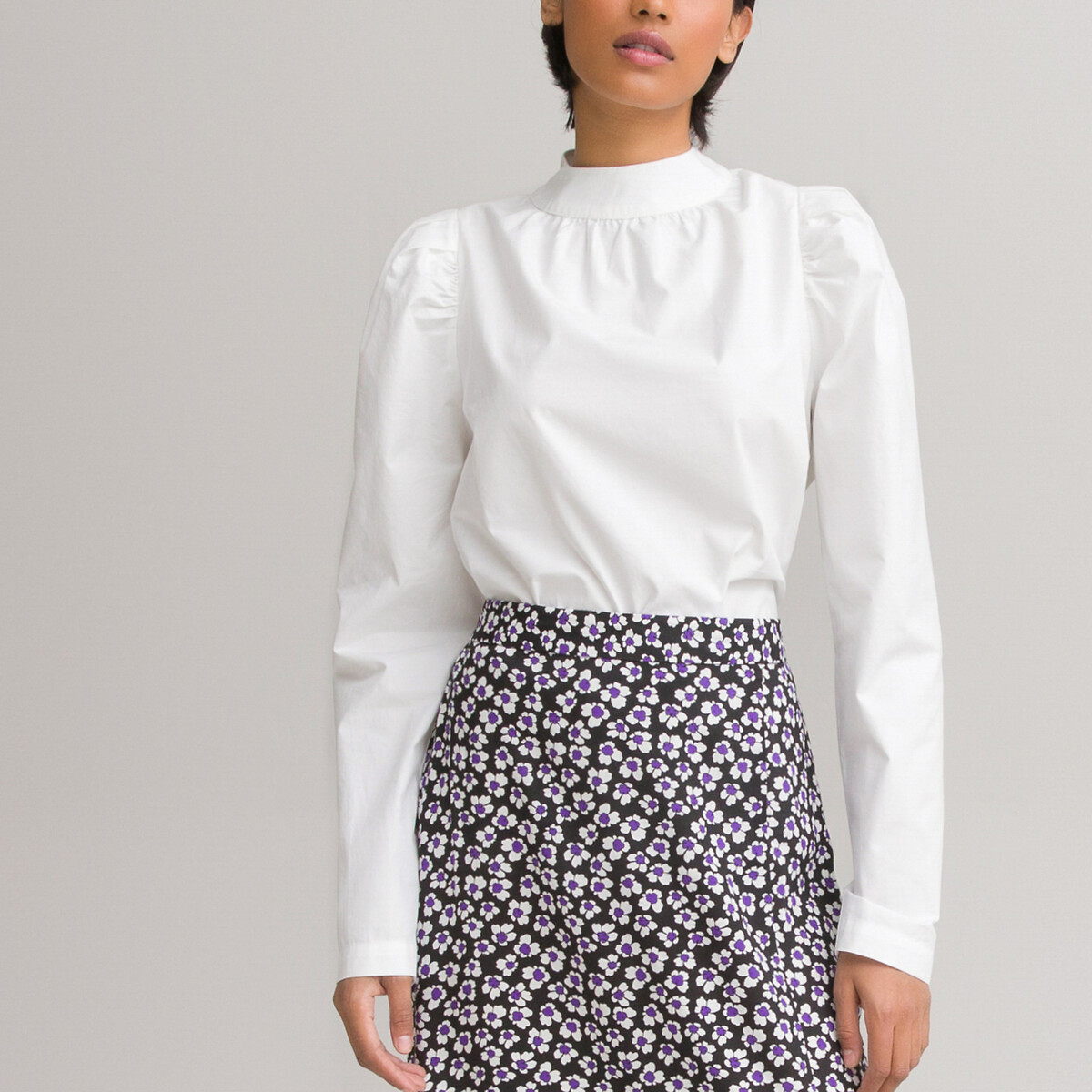 

Блузка LA REDOUTE COLLECTIONS, Белый, Блузка С воротником-стойкой длинные рукава из биохлопка 46 (FR) - 52 (RUS) белый