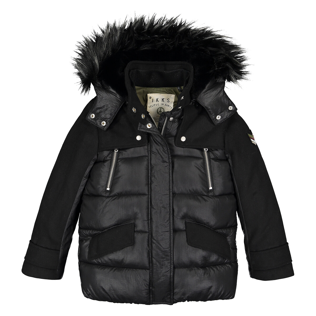 Куртка IKKS JUNIOR Длинная с капюшоном 4-14 лет 6 лет - 114 см черный, размер 6 лет - 114 см