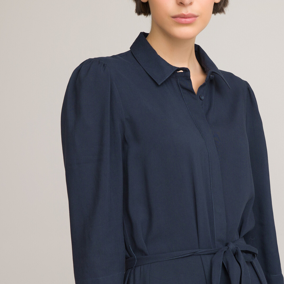 Платье-рубашка LaRedoute Длинное низ с воланом 48 синий, размер 48 - фото 3
