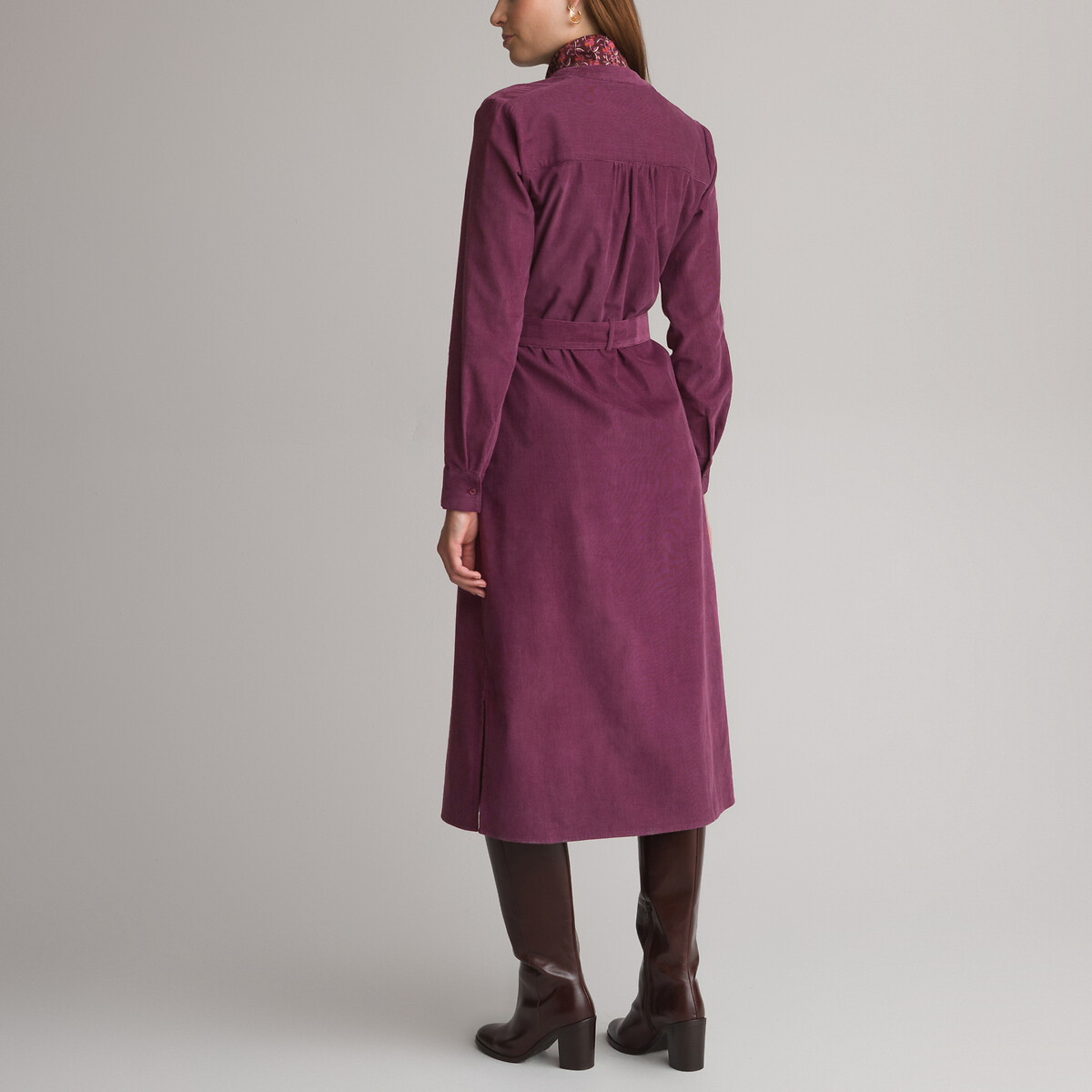 Платье прямое из рифленого велюра длинные рукава  42 фиолетовый LaRedoute, размер 42 - фото 4
