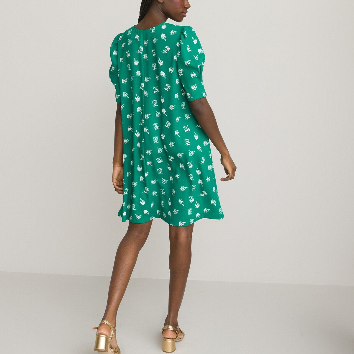 Платье Расклешенное с V-образным вырезом короткими рукавами и принтом 52 зеленый LaRedoute, размер 52 - фото 4