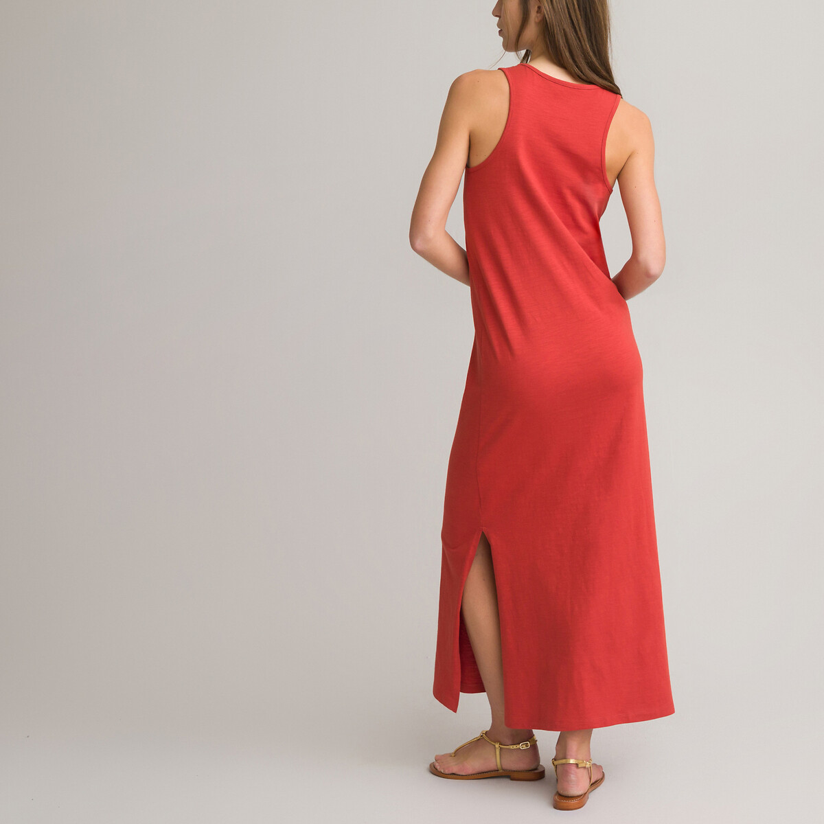 Платье Длинное без рукавов из трикотажа 100 хлопок XL красный LaRedoute, размер XL - фото 4