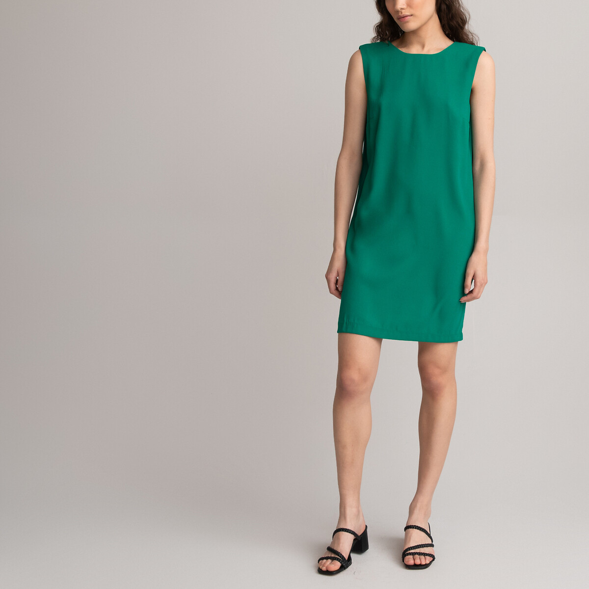 Платье Прямое короткое круглый вырез без рукавов 58 зеленый LaRedoute, размер 58 - фото 3