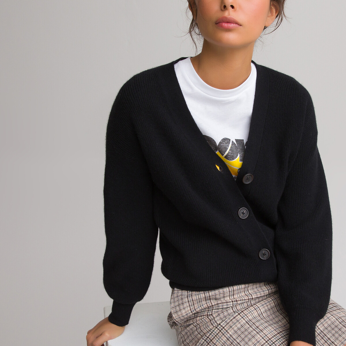 

Кардиган LA REDOUTE COLLECTIONS, Черный, На пуговицах из кашемира S черный
