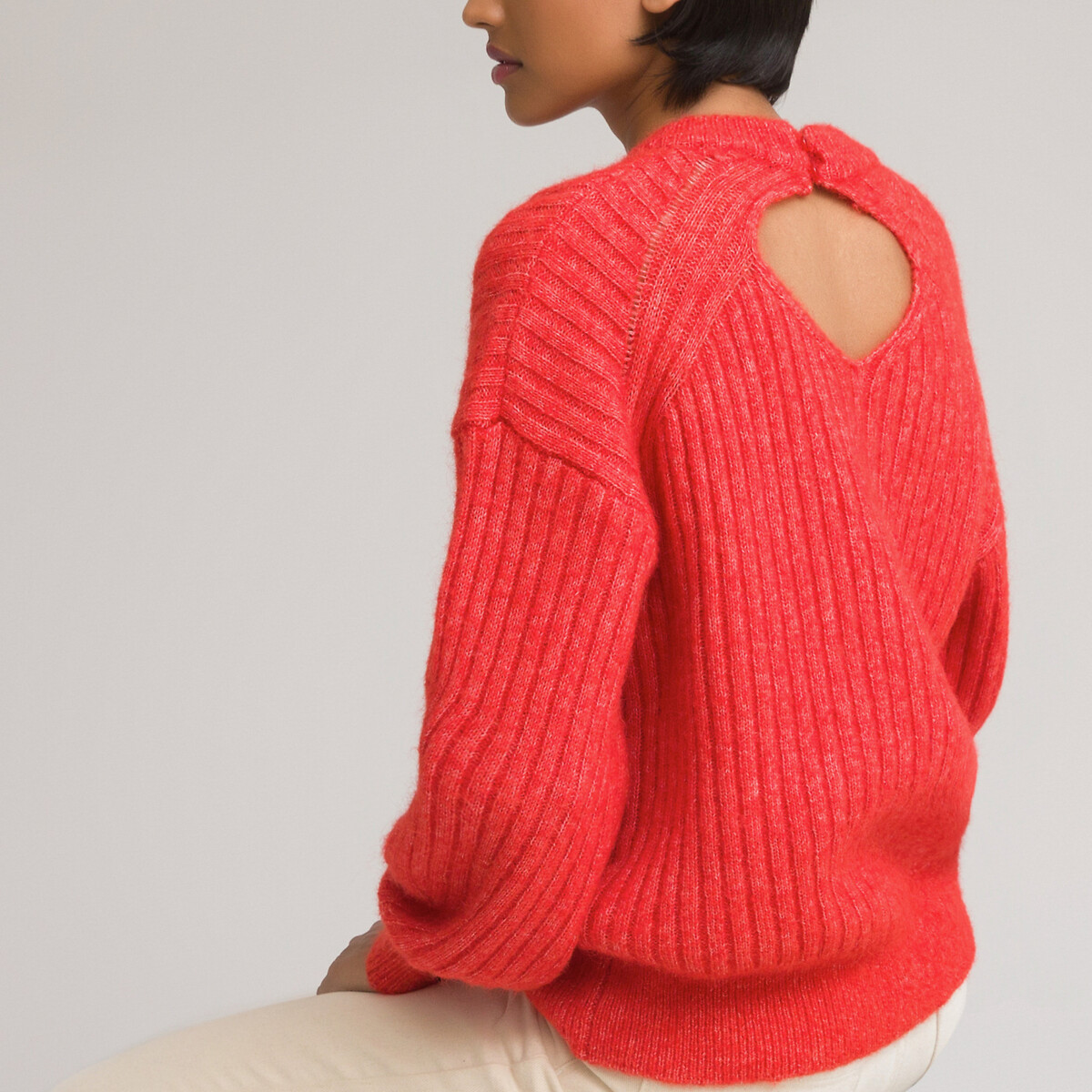 Пуловер LaRedoute С круглым вырезом из смешанного шерстяного трикотажа L красный, размер L - фото 4