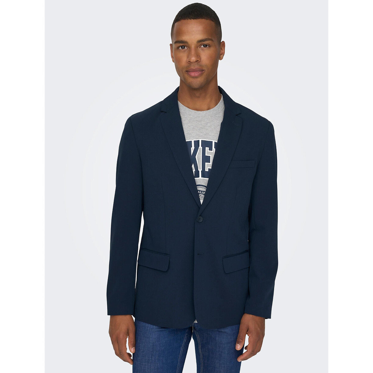 Пиджак Приталенного покроя удлиненный 52 синий LaRedoute, размер 52