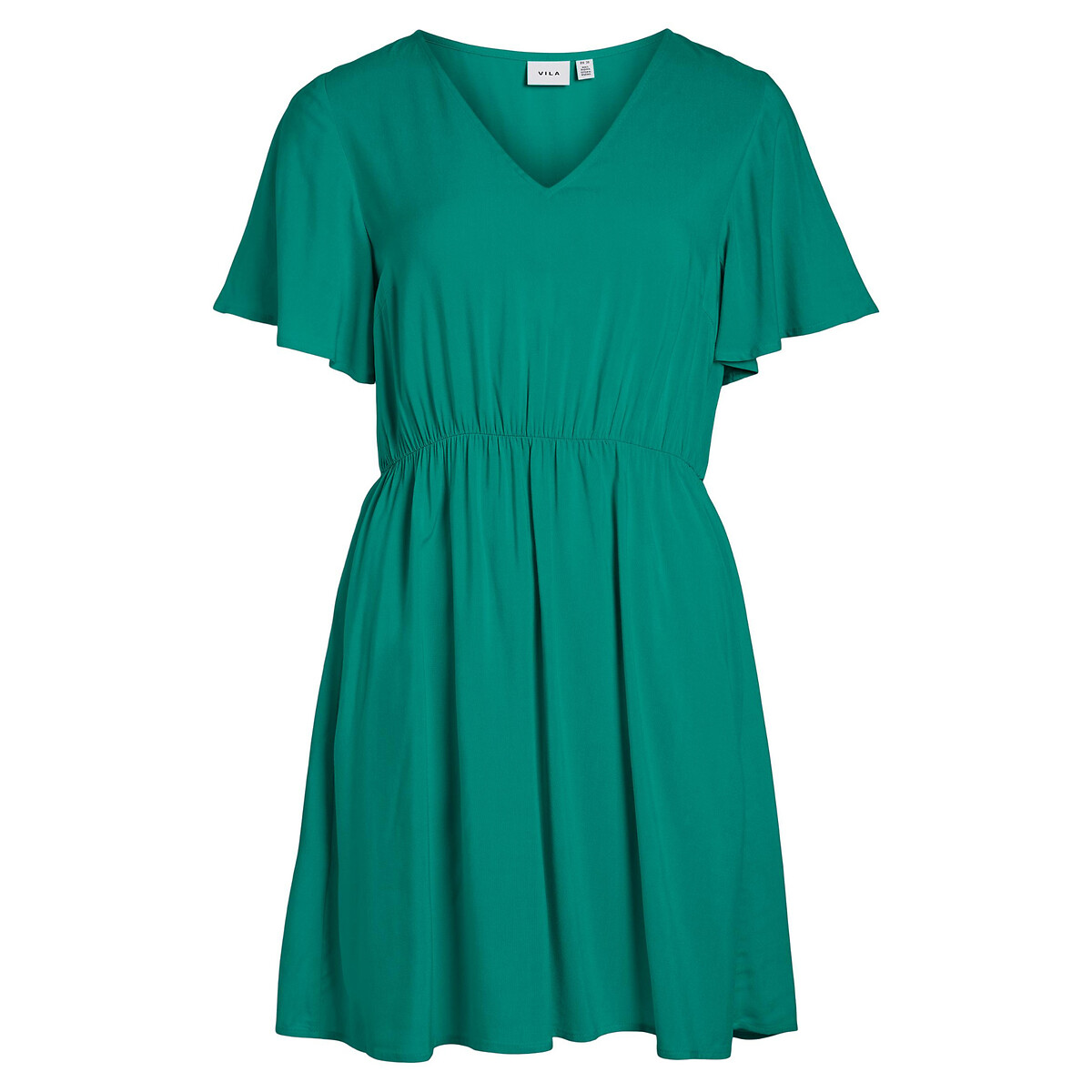 Платье Укороченное V-образный вырез короткие рукава 42 зеленый