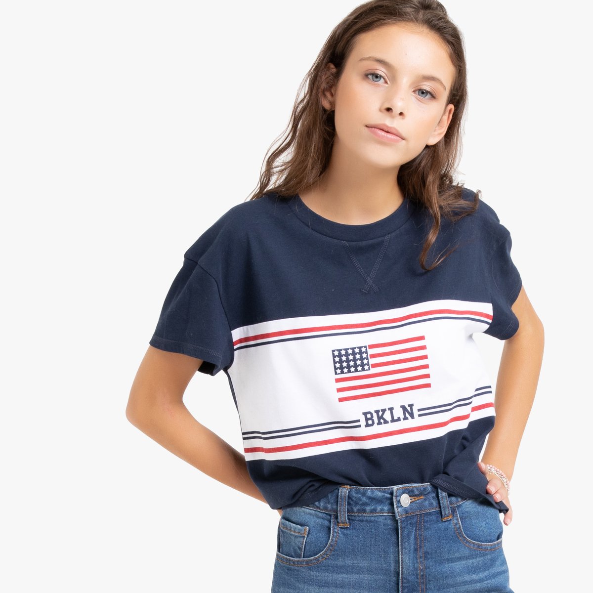 

Футболка La Redoute, Синий, Короткая с принтом US 16 синий