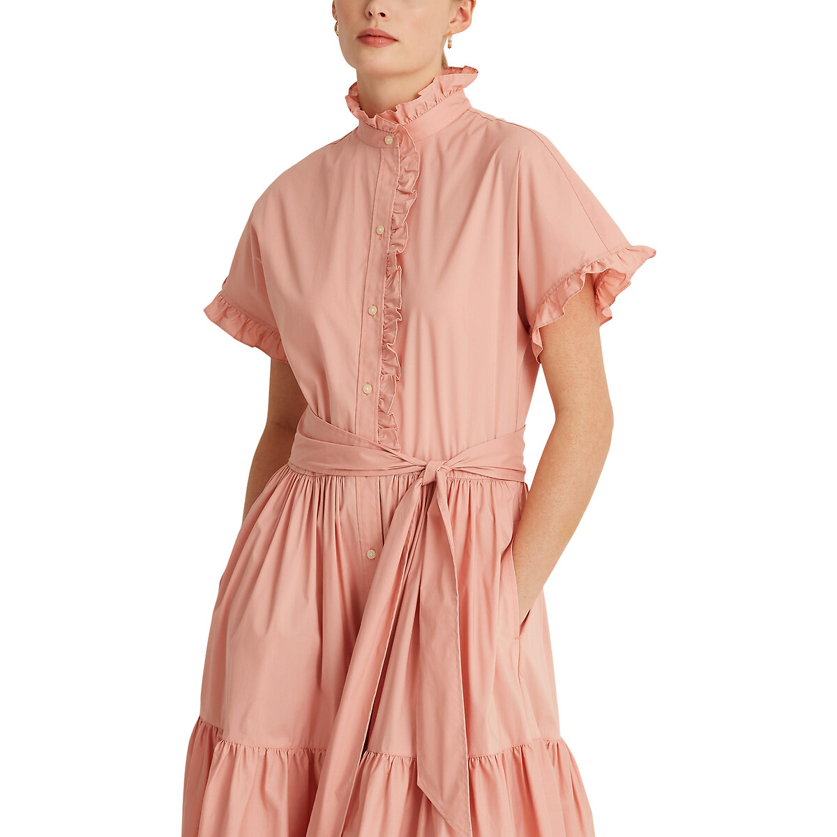 Платье-миди LAUREN RALPH LAUREN С воланами короткие рукава M розовый, размер M - фото 2