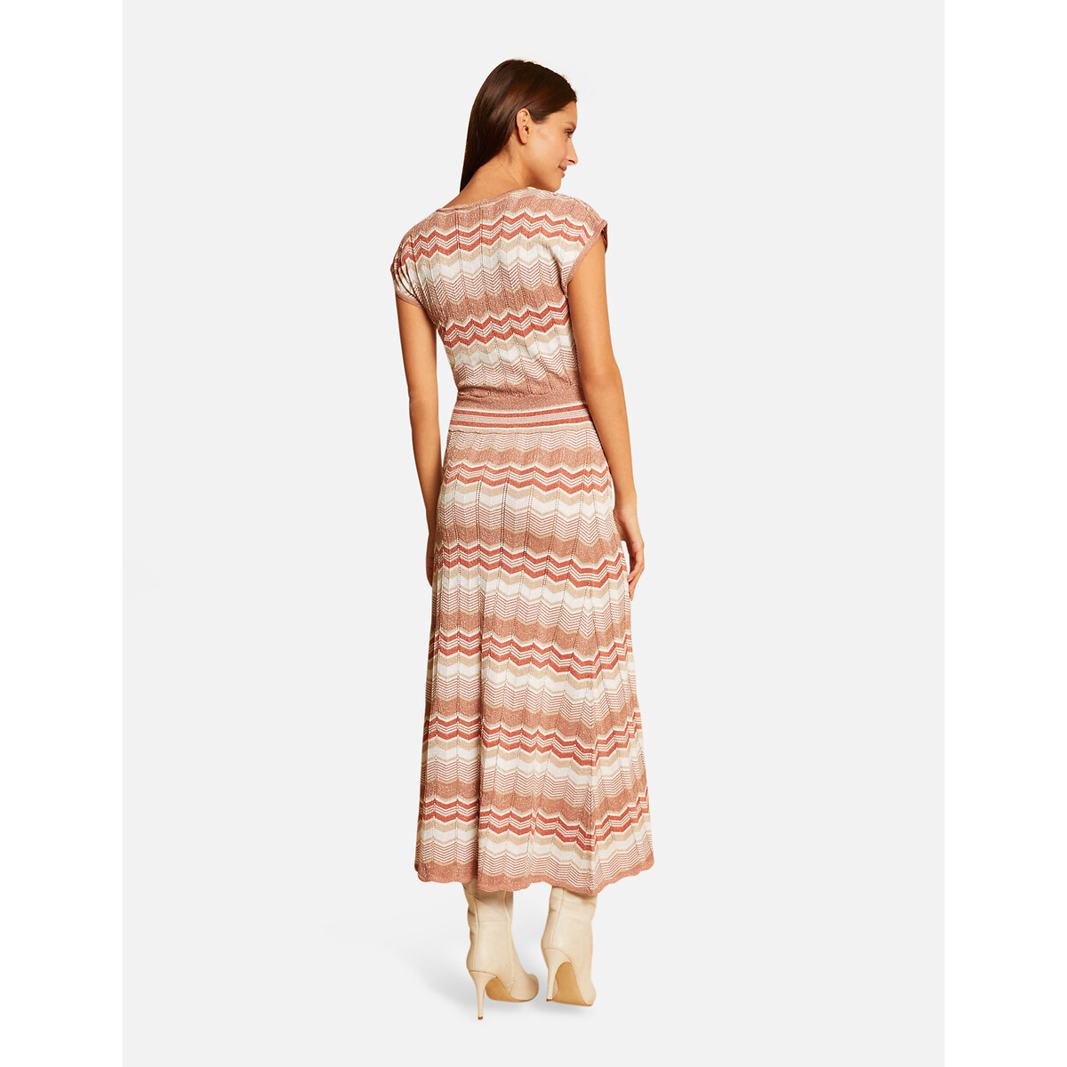 Платье-пуловер Длинное прямого покроя с шевронным принтом L розовый LaRedoute, размер L - фото 3