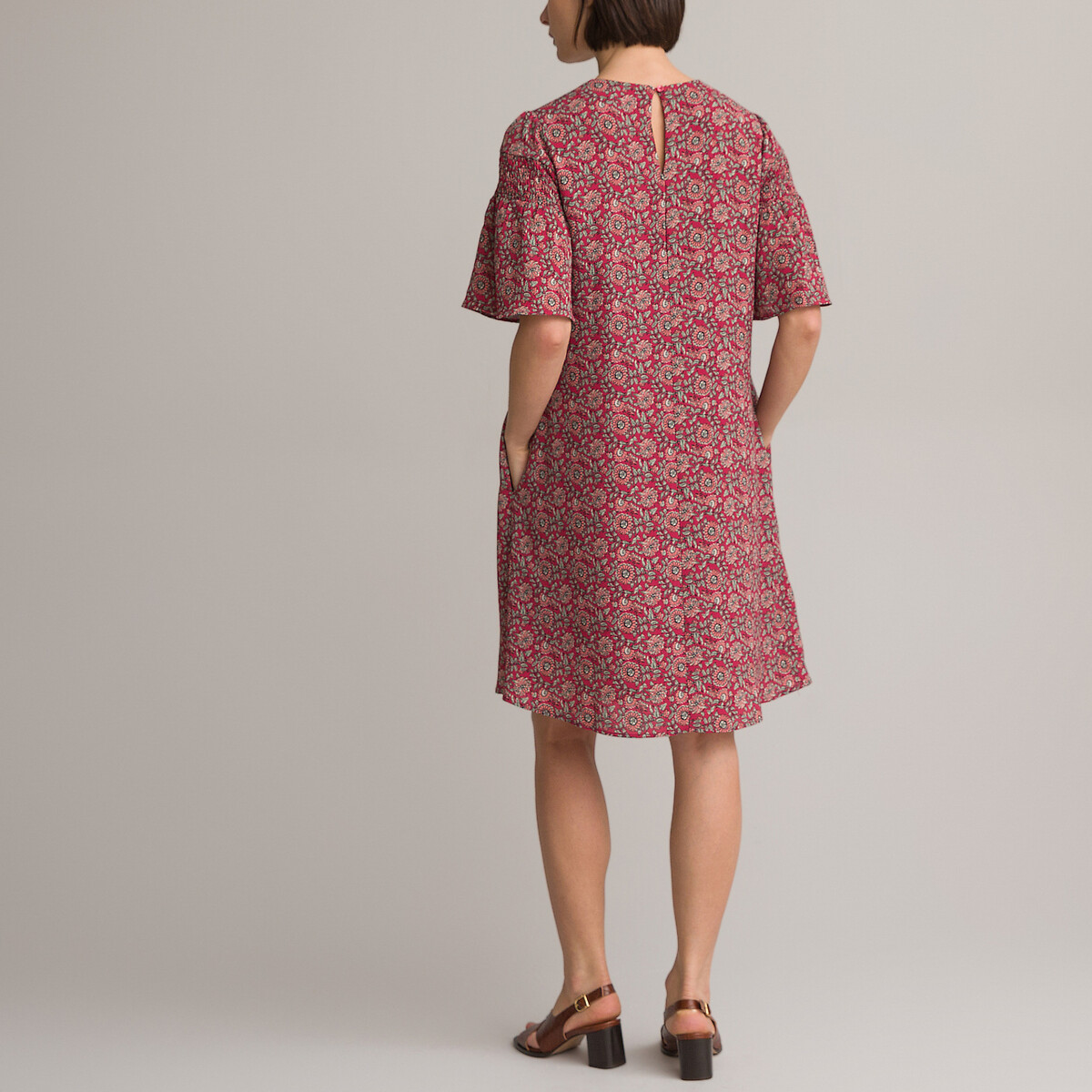 Платье-миди Расклешенное с цветочным принтом 50 розовый LaRedoute, размер 50 - фото 4