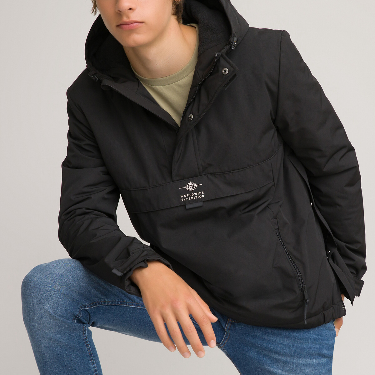 Куртка LaRedoute Спортивная с капюшоном 10-18 лет 14 лет - 162 см черный, размер 14 лет - 162 см