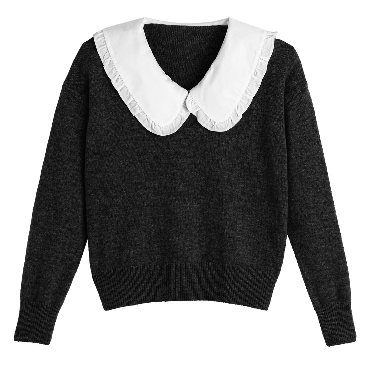 Пуловер LaRedoute 2 в 1 с отложным воротником длинными рукавами из шерсти L черный, размер L - фото 5