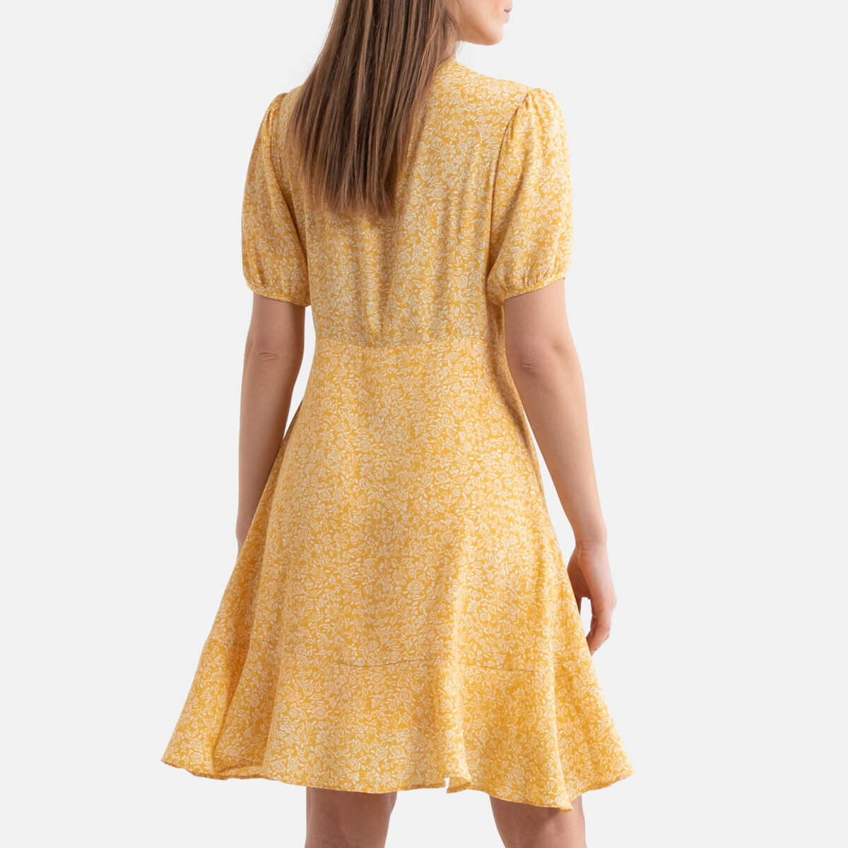 Платье LaRedoute Короткое с запахом с цветочным рисунком S желтый, размер S - фото 4
