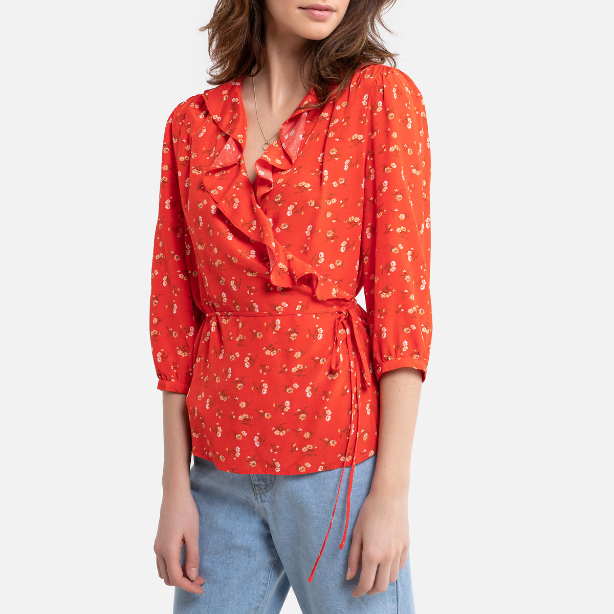 Блузка С запахом с длинными рукавами с цветочным принтом 34 (FR) - 40 (RUS) красный