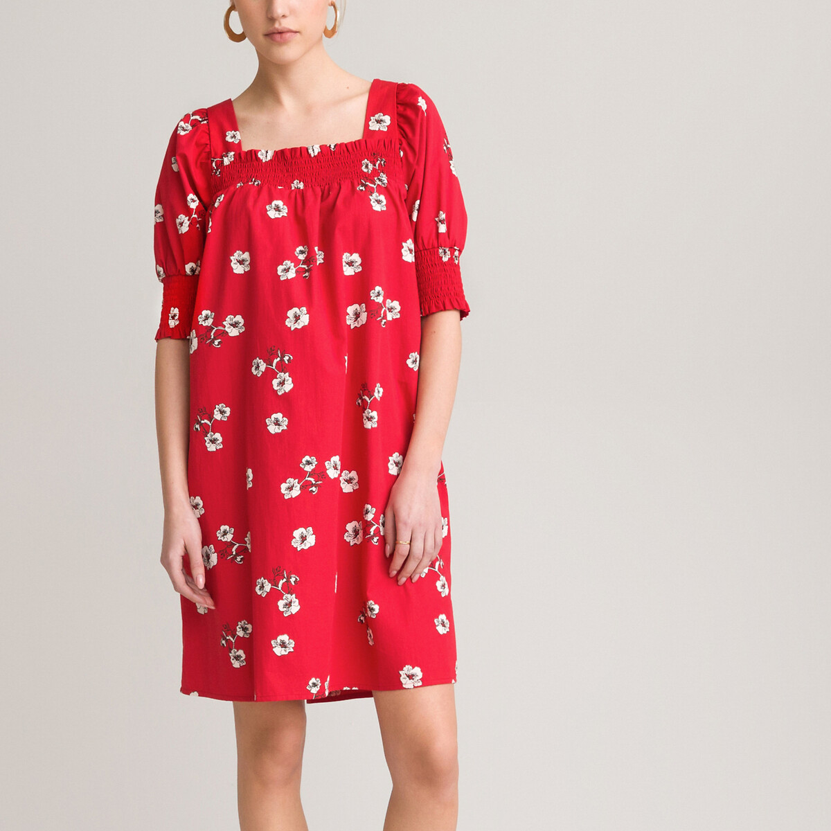 Короткое LA REDOUTE COLLECTIONS Расклешенное платье с квадратным вырезом 46 красный, размер 46 - фото 2