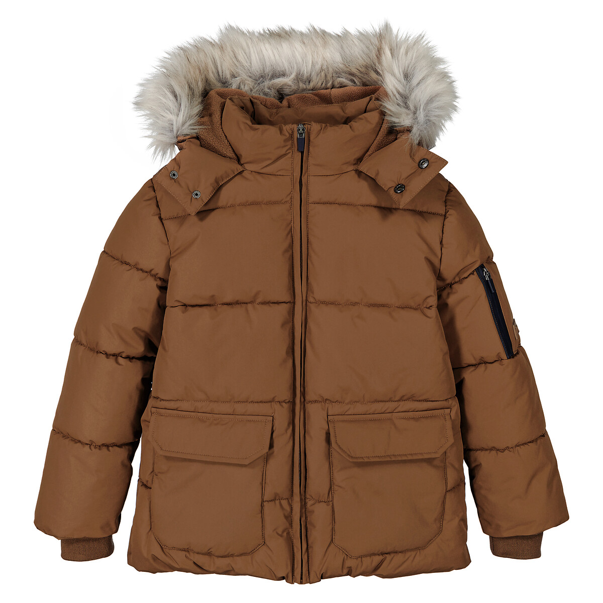 Куртка стеганая утепленная с капюшоном средней длины  3 года - 94 см каштановый LaRedoute, размер 3 года - 94 см - фото 3