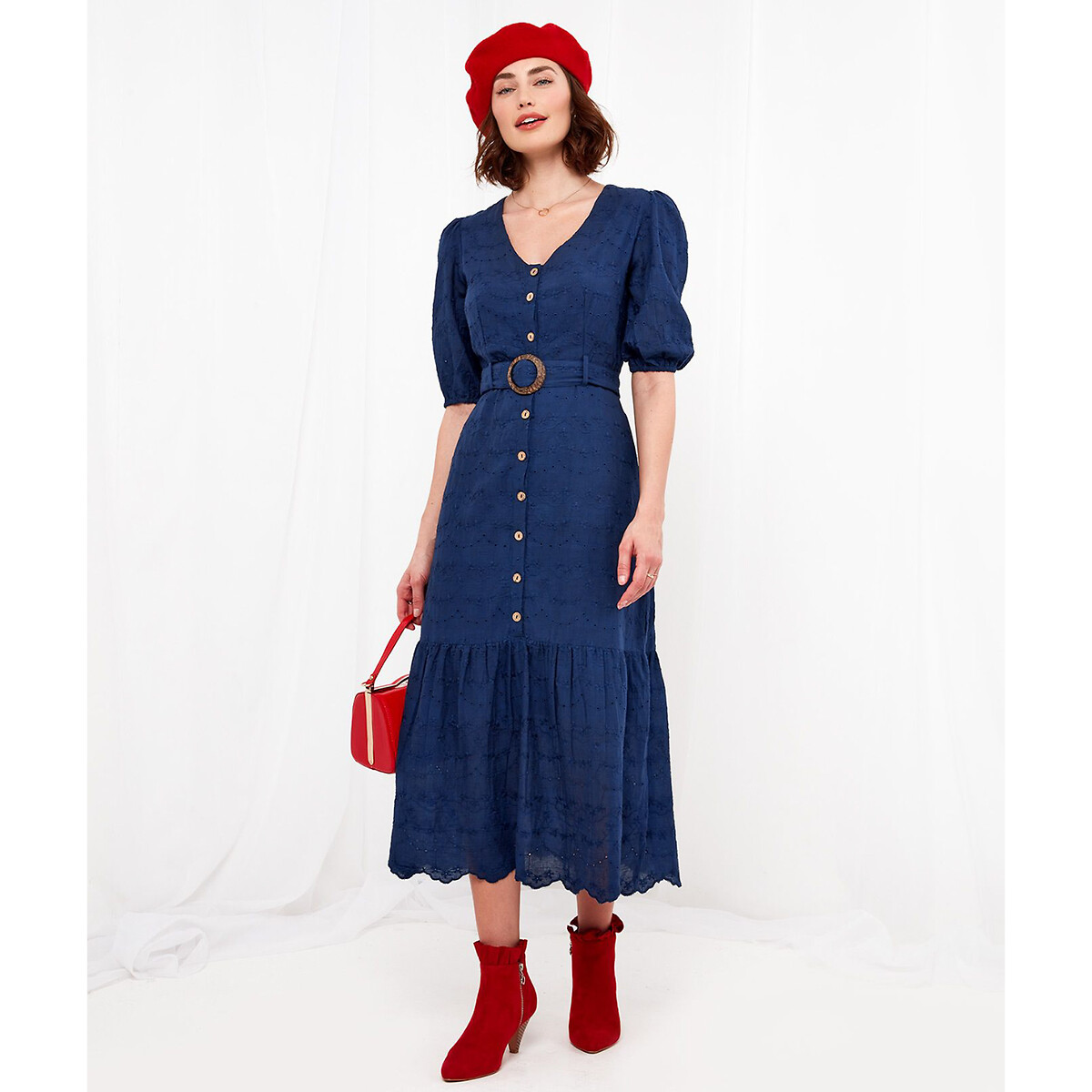 Платье-миди С V-образным вырезом короткие рукава с напуском 48 синий LaRedoute, размер 48 - фото 1