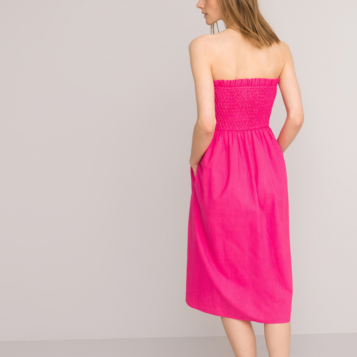 Платье-бюстье LA REDOUTE COLLECTIONS Средней длины из поплина из биохлопка 54 розовый, размер 54 - фото 4