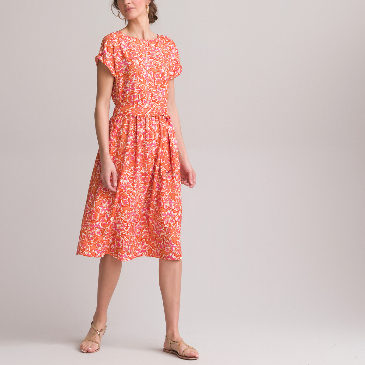 Платье-миди ANNE WEYBURN Расклешенное с цветочным принтом 52 разноцветный, размер 52 - фото 2